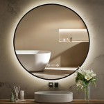 S'AFIELINA &Uuml;mmargune vannitoa LED vannitoa peegel koos valgustusega, 80 cm l&auml;bim&otilde;&otilde;duga seinapeegel koos puutetundliku l&uuml;liti ja uduvastase nupuga, neutraalne valge, digitaalne kell, IP44 (must)