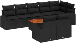 9-teiliges Garten Sofa Set mit Kissen Schwarz Poly Rattan Akazie Gartenlounge Model3347597