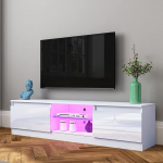 TV kapp 2 uksega, 2 riiulit, TV statiiv k&otilde;rgl&auml;ikega, 160 cm TV Lowboard LED valgustusega, TV kapp elutuppa, s&ouml;&ouml;gituppa, magamistuppa, valge