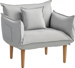 HOMCOM 2-in-1 tugitool, polsterdatud tool reguleeritava seljatoega, polsterdatud &uuml;hekohaline tool pehmendusega, puidust jalad, elutoa tugitool, mikrokiudkangas, helehall