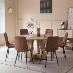 DEYARNA HOME S&ouml;&ouml;gitoa 7-osaline 120 cm &uuml;mmargune s&ouml;&ouml;gilaud ja 6 kunstnahast s&ouml;&ouml;gitooli, laud ja 6 tooli k&ouml;&ouml;ki, elutuppa, r&otilde;dule, restorani, kontorisse (hele puiduv&auml;rv + hele