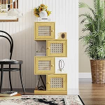 PREMTURE bambusest raamaturiiul rotangist ustega - &otilde;huke hoiukapp 85 x 40 x 25,4 cm, riiul 4 sektsiooniga, raamatu- ja dekoratiivriiul elutuppa, magamistuppa ja esikusse, naturaalne