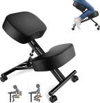 COOCHEER Knee Chair Ergonomic Adjustable Knee Stool Chair for Office, Metal Frame + Leather Office Chair Stool with Knee Rest, Wheels, 3 Inch Cushion, Stool to Improve Posture and Back Pain