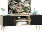 HOMCOM TV-m&ouml;&ouml;bel Puidust teleripult kuni 50-tolline riiulitega, 2 kappi ja kaablik&auml;ik elutuppa, magamistuppa, 110 x 36,2 x 42 cm, tamme ja mustaga
