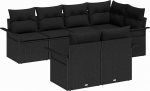 Rantry 7-teiliges Garten-Sofa Set mit Kissen Schwarz Poly Rattan Gartenlounge Model3345403