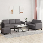 HUAKEHOM Sofagarnitur 3-TLG. Sessel Couch mit Kissen Fu&szlig;hocker Sofa Wohnzimmersofa mit Armlehnen Couchgarnitur Designsofa Sitzm&ouml;bel Polsterm&ouml;bel Grau Kunstleder