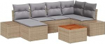 7-teiliges Garten Sofa Set mit Kissen Beige Poly Rattan Akazie Gartenlounge Model3356649