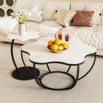Couchtisch 2er Set, Moderne Nesting Low Tables mit Steinplatte Platte und Stahlrahmen f&uuml;r kleine R&auml;ume, funktsionaalne elamispind