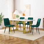 Lexiou s&ouml;&ouml;gilaud koos 4 tooliga, kaasaegne k&ouml;&ouml;gi s&ouml;&ouml;gilaudade komplekt, sametist s&ouml;&ouml;gitoolid, kuldse rauajalaga laud (samet, tumeroheline) 120 x 70 cm