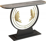 Stilvoller, moderner Konsolentisch mit Stauraum, 109 cm, Wei&szlig; und Gold, Sofatisch f&uuml;r den Eingangsbereich, Schieferplatte und Metallfu&szlig;, perfekt f&uuml;r Wohnzimmer, Schlafzimmer, Balkondekoratio