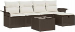 6-teiliges Garten-Sofa-Set mit Kissen Braun Poly-Rattan, 2-Sitzer Garten-Sofa mit Stauraum & Kissen Braun Poly-Rattan Gartenlounge Model3360199