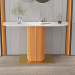 Moderner rustikaler Konsolentisch mit Stauraum, schmaler Eingangstisch aus Kunstmarmor, geometrischer Industrie-Akzent-Foyertisch, stilvoller Couch-Beistelltisch (Orange, 150 cm)