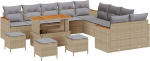 14-teiliges Garten Sofa Set mit Kissen Beige Poly Rattan Akazie Gartenlounge Model3363112
