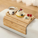 ROCDEER Sofa Armrest Tray, Bamboo Large Couch Cup Holder with Hidden Storage Compartment, Portable Anti-Spill Drink and Snack Holder for Remote Controls