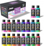 ABEIER Iridescent Acrylic Paint Set of 18 Chameleon Colours 60ml Bottles Color Changing Non-Toxic High Viscous Mixable Paints on Rocks Crafts Canvas Wood Fabric Ceramic and Stone