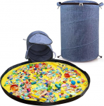 Modojuny Kids Toy Storage Bag with Play Mat and Zipper, Tidy Bag / Organiser for Building Blocks, Cars, Dolls and Other Toys - Blue