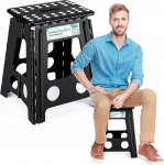Heimwohl Folding Step Stool, 40 cm, Black, 2025 Upgrade Folding Stool with 150 kg Load Capacity, Folding Stool with Safety Lock & Swivel Handle, Ideal for Home, Office, Outdoor, Horse Care