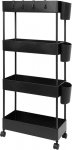 JAKAGO Kitchen Trolley with 4 Shelves, 360 Degree Wheel Can Trolley for Kitchen, Office, Bathroom, 40 x 18 x 90 cm (Black)