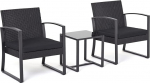 Mondeer Rattan Garden Furniture Set, 3-Piece Patio Bistro Set, 2 Seater Rattan Chairs with Cushions and Coffee Table, for Balcony, Garden, Indoor and Outdoor, Patio, Backyard, Black