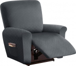 AIMENJOY Stretch Cover for Recliner Chair, 4-Piece, Plain Jacquard Armchair Protector with Pockets, Stretch Armchair Cover for TV Chair, Lounger, Chair, Washable (Dark Grey, 1 Seater)