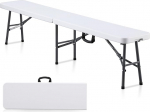 KAIHAOWIN 6ft Plastic Folding Bench with Carry Handle Indoor Outdoor Portable Picnic Camping Dining Party White