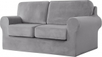 Sofa Cover 2 Seater 5-Piece Set - Super Soft Stretch Velvet Sofa Covers Sofa Protector Couch Covers with Separate 2 Backrest Covers and 2 Seat Cushion Covers for Living Room (Light Grey)