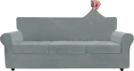 ZNSAYOTX Luxus-Samt-Couchbezug, 4-teilig, Stretch-Sofabez&uuml;ge f&uuml;r 3 Kissen, dick, weich, gro&szlig;, rutschfest, f&uuml;r Hunde, Haustierm&ouml;belschutz (Hellgrau), 231 cm - 279,4 cm (3 Kissen)