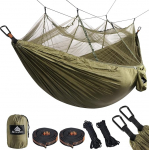 Naturefun Ultralight Mosquito Net Camping Hammock / 300 kg kandev&otilde;ime, (275 x 140 cm) Hingav, kiiresti kuivav / sisaldab 2 x Premium Carabiner konksud 4 x Nailon silmused, 275 x 140 cm, Army Green