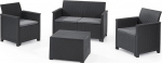 Keter Emma Lounge komplekt 8-osaline grafiit, 2 tugitooli + 2-kohaline diivan + 1 laud kirstufunktsiooniga + 4 istmepatjaid