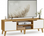 VASAGLE TV-kapp, Lowboard, TV-kapp reguleeritava riiuliga, kuni 65-tollise teleri jaoks, traditsiooniline stiil, telerialus, elutuba, naturaalne tammepuust kreemvalge LTV556Y01