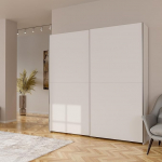 Forte Home Nook 200 40 Multifunktsionaalne kaasaegne l&uuml;kandustega garderoobikapp 2 uksega, koridor, komposiitpuit, valge, 200,1 cm laius x 210 cm k&otilde;rgus x 39,1 cm s&uuml;gavus