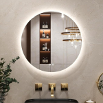 Keonjinn Vannitoa peegel koos valgustusega, &uuml;mmargune, 60 cm, Vannitoa peegel uduvastase puutetundliku l&uuml;litiga, m&auml;lufunktsioon, 3 valgusv&auml;rvi, timmitav LED Vannitoa peegel ilma raamita, Vannitoa seinapeegel