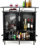 COSTWAY k&ouml;&ouml;gibaarilaud, k&ouml;&ouml;gitool koos hoiuruumi ja jalatoega, metallraamiga, reguleeritavate jalgadega, 110,5 x 48 x 112,5 cm, must