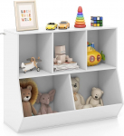 COSTWAY Children's Wooden Bookcase with 5 Cube Compartments & Tilt Protection, 2-Tier Toy Shelf, Storage Cabinet for Children's Room, Playroom & Bedroom (White)
