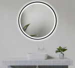 60 cm LED vannitoa peegel musta raamiga, &uuml;mmargune vannitoa peegel valgustusega, must raamitud peegel, &uuml;mmargune metallist raamitud vannitoa peegel valgustusega