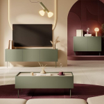 Elum&ouml;&ouml;blikomplekt Living Wall Unit oliivrohelises tamme v&auml;rvi 3-osaline koos kohvilaud Lowboard Sideboardiga Modernne k&auml;ep&auml;rane vaba