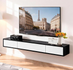 TV Lowboard rippuv, ujuv TV paneel rippuv, 160 cm TV kapp, puidust TV kapp, TV statiiv koos hoiukappidega, TV kapp elutuppa magamistuppa, elutuppa (must ja valge).