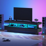 160 cm k&otilde;rgl&auml;ikega TV-kapp 3 klaasriiuliga, TV-plaat koos hoiuruumiga, kaasaegne TV-kapp LED-valgustusega, App Control TV-kapp elutuppa, must