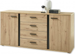 Kanada Sideboard k&auml;sit&ouml;&ouml;nduslikus tamme v&auml;limuses, must, kaasaegne sahtlitega kapp elutuppa, 170 x 84 x 40 cm (B x K x S)