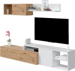 Habitdesign, Julia elutoa m&ouml;&ouml;blikomplekt, paremale v&otilde;i vasakule v&otilde;imalik, kaasaegne disain tammepuust Nodi ja artik valge, m&otilde;&otilde;tmed: 221 x 44 x 40 cm (S x K x S), mudel Julia
