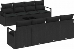 9-teiliges Garten Sofa Set mit Kissen Schwarz Poly Rattan, 2-Sitzer Garten Sofa mit Kissen Schwarz Poly Rattan Gartenlounge Model3346313