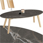 tectake&reg; Ovaalne kohvilaud, elutoa laud puidust jalgadega, marmorse v&auml;limusega, diivanilaud, k&uuml;ljelaud, kohvilaud, ilmastikukindel elutuppa, terrassile, aeda v&otilde;i r&otilde;dule, naturaalne.
