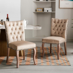 Merax s&ouml;&ouml;gitoa tool k&ouml;&ouml;gitool elutoa tool unikaalse uksekloppijaga seljal, 2-st komplekt, polsterdatud tool naelapeaga, t&auml;ispuidust jalad, sametkate, hele kaamel