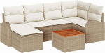 7-teiliges Garten Sofa Set mit Kissen Beige Poly Rattan Akazie, 2-Sitzer Garten Sofa mit Stauraum & Kissen Beige Poly Rattan Gartenlounge Model3356272