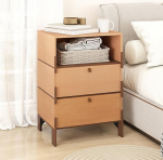 SBS-AL-211-112 Sebastack Beistelltisch, anpassbarer Nachttisch mit 2 Schubladen, Nachttisch, Beistelltisch f&uuml;r Schlafzimmer, Schlafsaal, Massivholzkommode im Mid-Century-Stil, 70,6 cm hoch