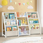 BORISI Montessori Children's Bookcase with 6 Shelves and 3 Open Compartments, Toy Organiser for Children's Room, Nursery & Playroom, Montessori Bookcase, 124 x 30 x 75 cm, White