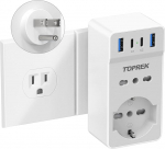 TOPREK Adattatore Presa Americana Con 4 USB, Adattatore USA Con 2 Prese IT e 1 Presa Schuko, Presa Americana Adattatore Italiana per America, Canada, Messico, Thailandia ECC, Spina Tipo B