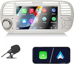 Liubobu autoraadio Fiat 500 2007-2015 &uuml;hilduv traadita Carplay & Android auto, 7-tolline Fiat 500 raadio koos puuteekraaniga/Bluetooth/FM/AM/USB/DPS/RDS/peeglilink-valge