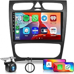 Hodozzy 6G+128G 8-tuumaline Android autoraadio Mercedes Benz C/CLK klassile W203 W209 C200 C320 C350 2000-2005 Bluetooth Navi, 9-tolline puuteekraan Carplay Android auto traadita WiFi DSP tagantvaate kaamera