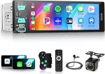 Hodozzy 1 Din Autoradio mit Wireless CarPlay Android Auto, 6,5-Zoll-Touchscreen-Autoradio mit Bluetooth, AM/FM/RDS Radio mit Bildschirm Multimedia MP5 Mirror Link, Typ C/USB/AUX SWC EQ R&uuml;ckfahrkamera